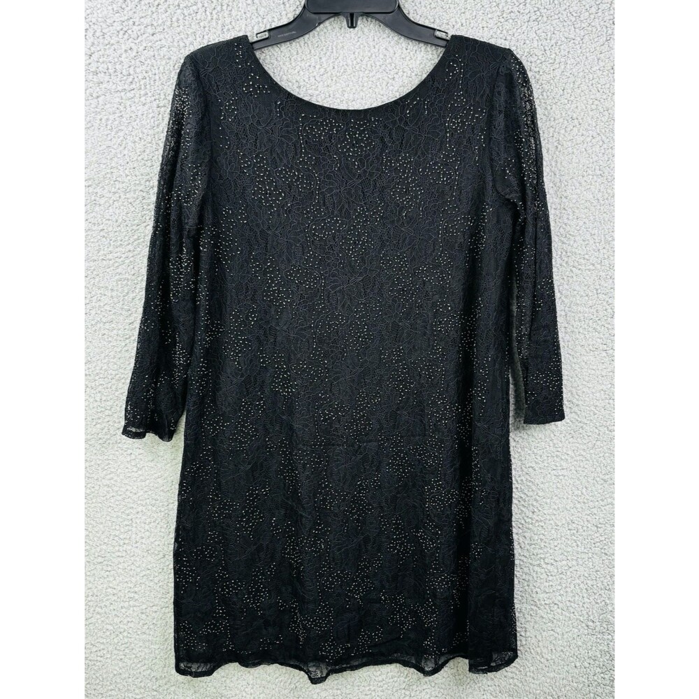 Zara Sheer Mini Dress Womens M Black Floral Lace Open Back Gold Beading